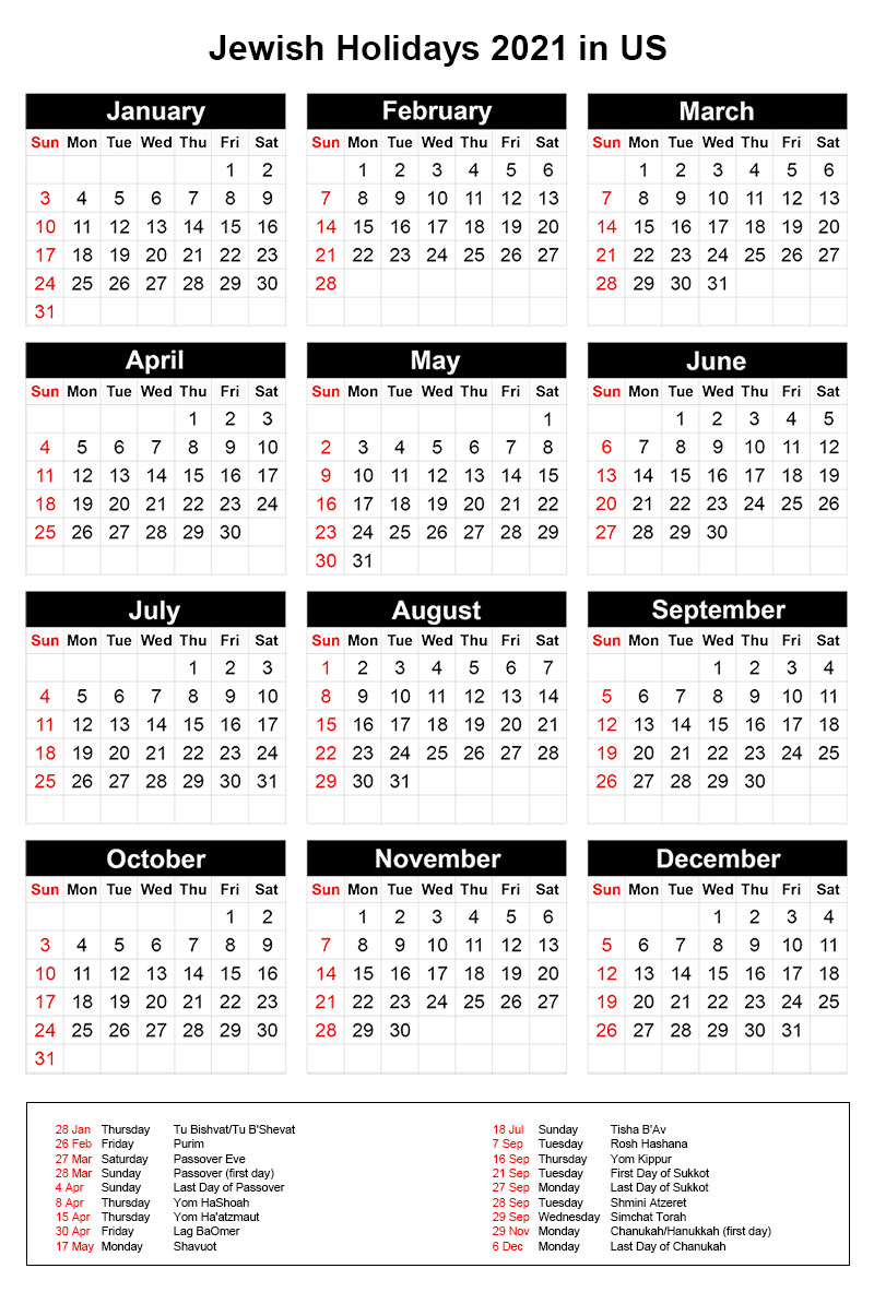 Jewish Holidays 2021 Usa [Jewish Calendar 2021 With Holidays]