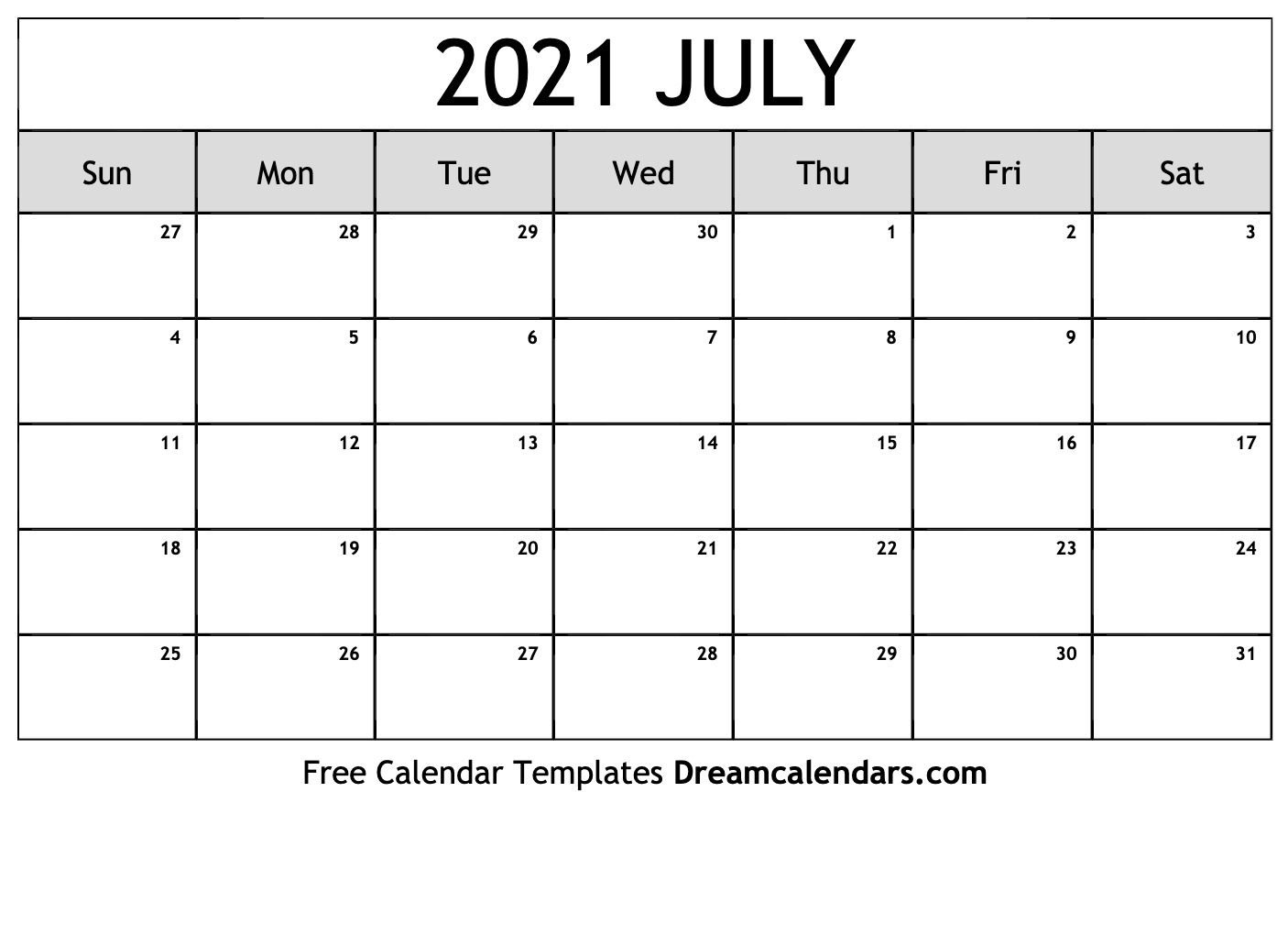 July 2021 Calendar | Free Blank Printable Templates