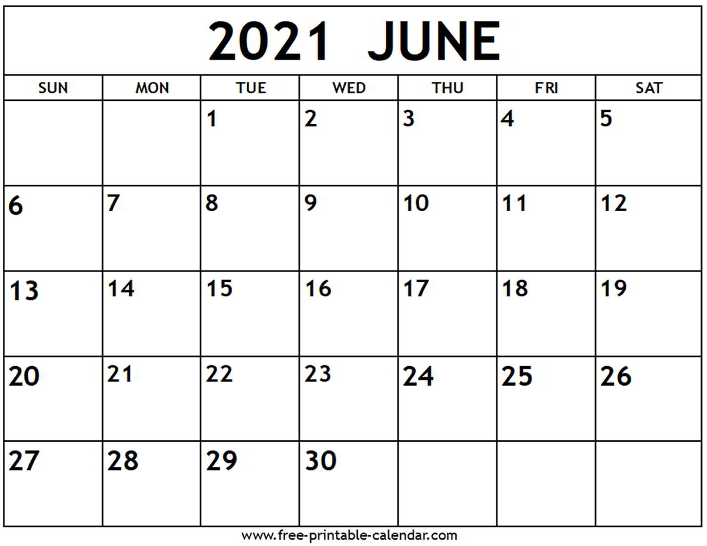 June 2021 Calendar - Free-Printable-Calendar