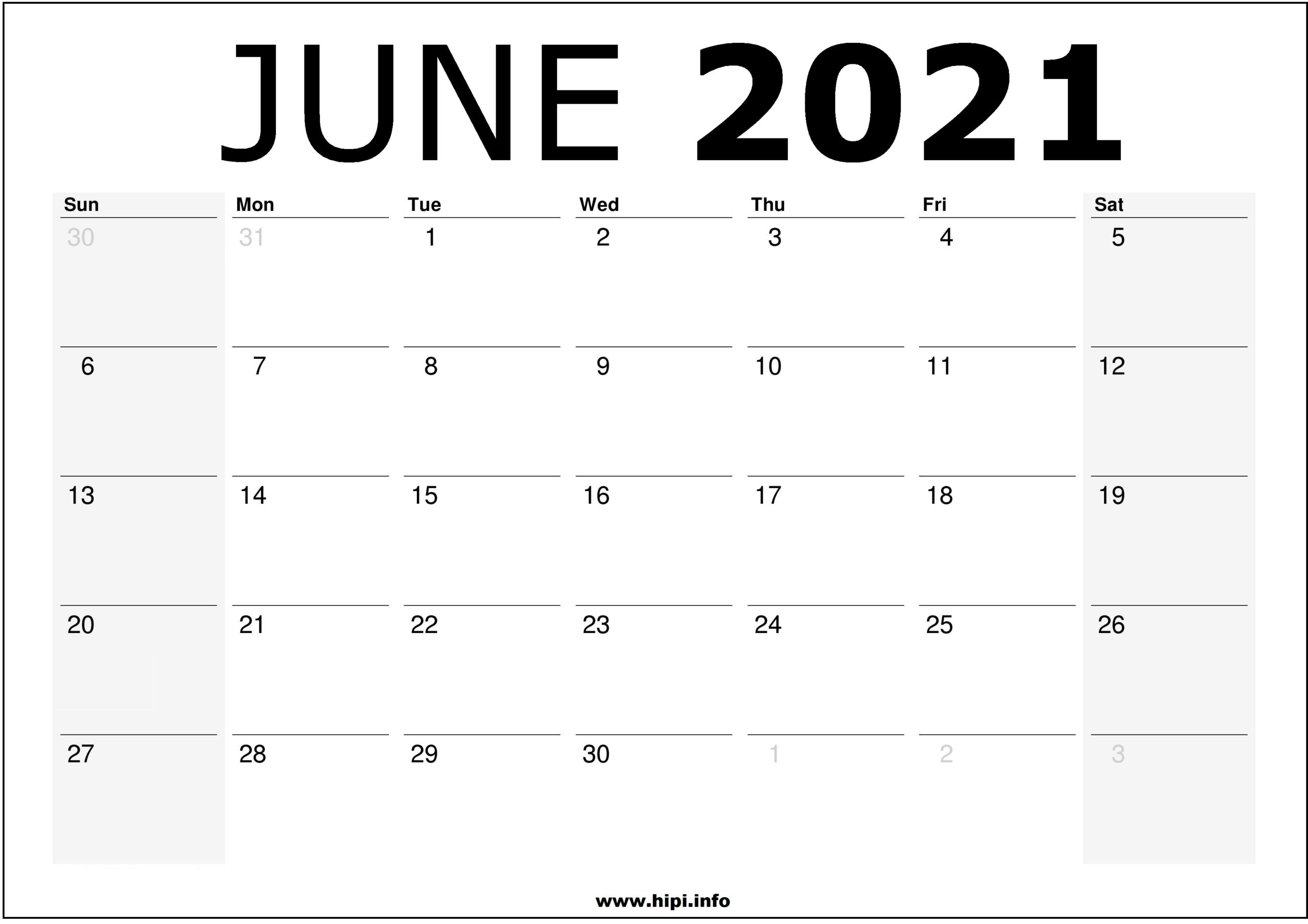 June 2021 Calendar Printable - Monthly Calendar Free