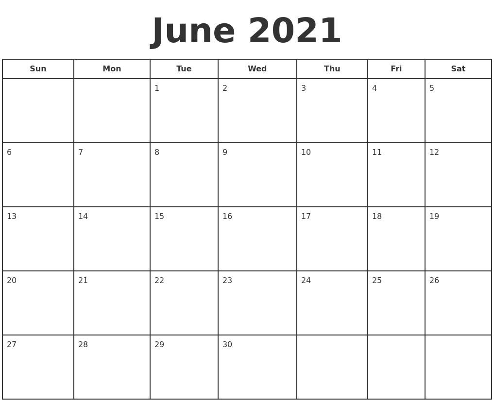 June 2021 Print A Calendar