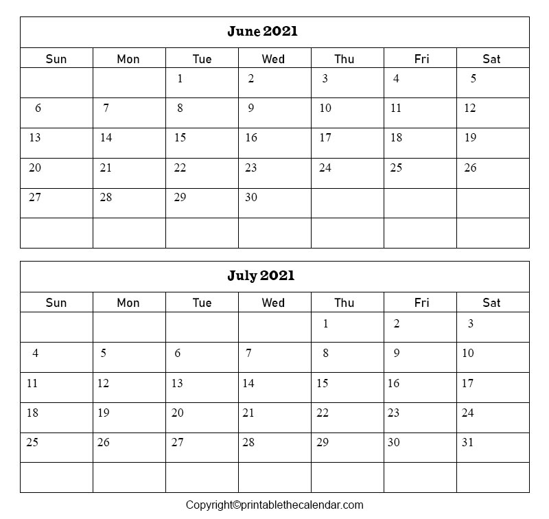 June July 2021 Calendar [Free Printable Template