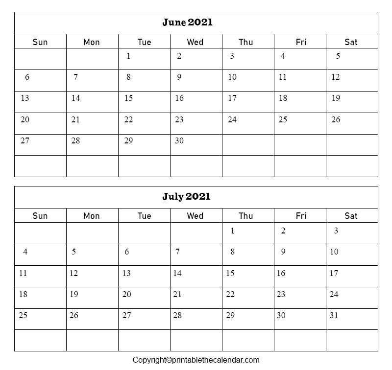 June July And August Calendar 2021 Printable | Calendar Printables Free ...