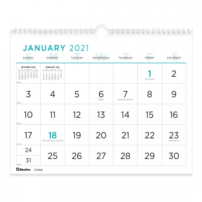 Large Print Wall Calendar 2021 English | Blueline