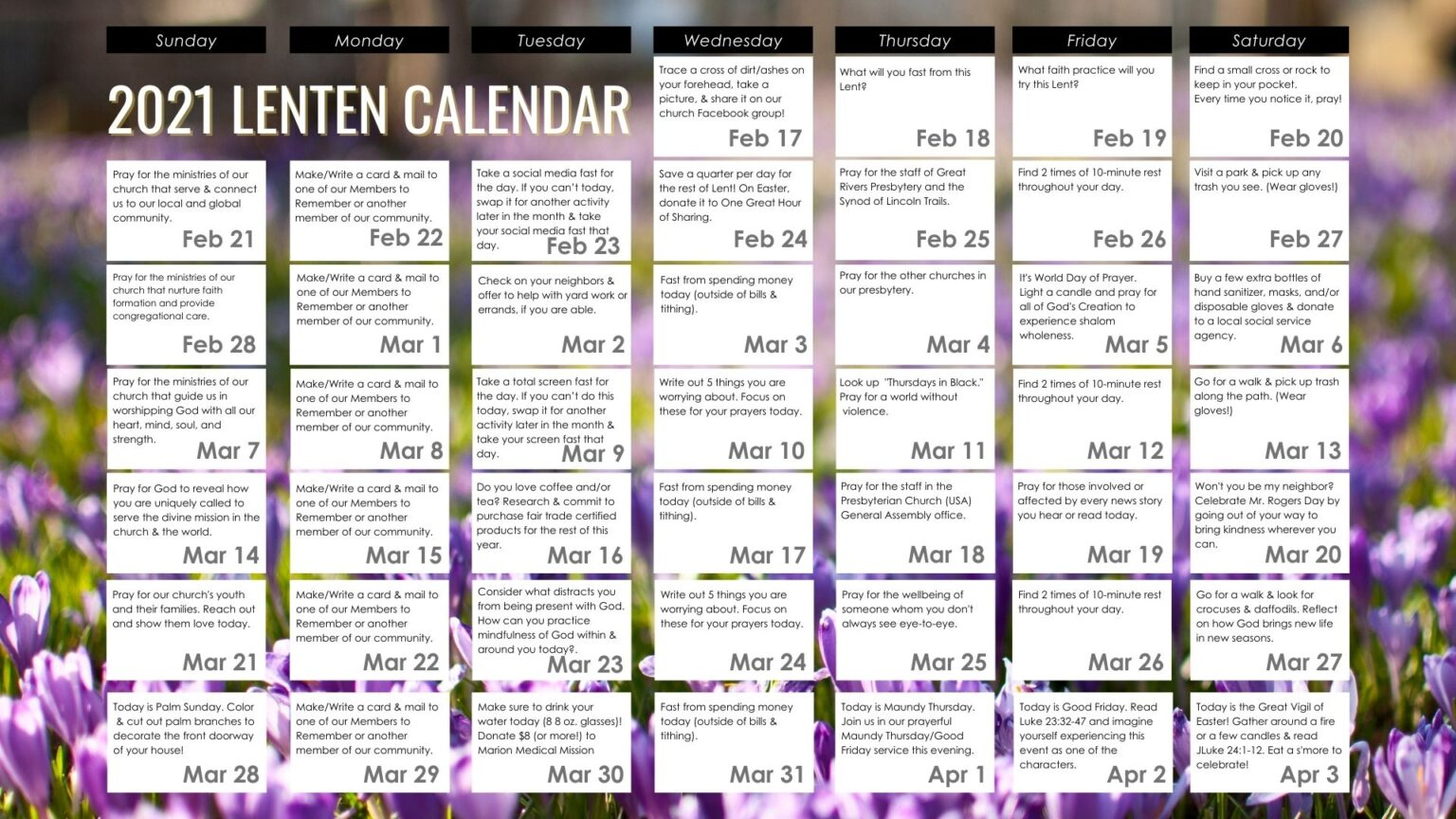 Liturgical Calendar 2021 Presbyterian : Free Printable