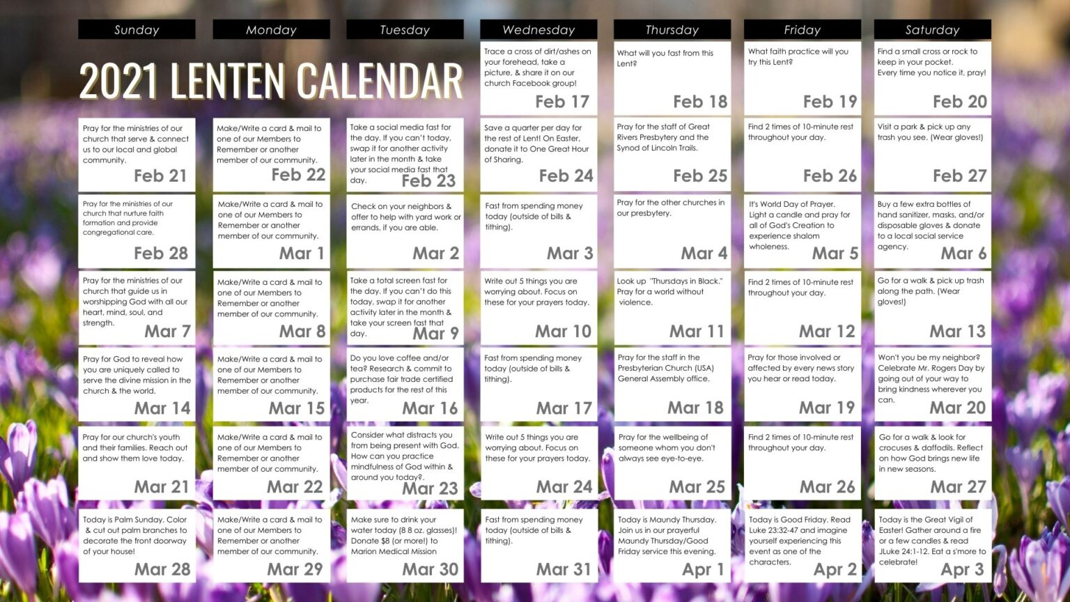 2021 Church Calendar