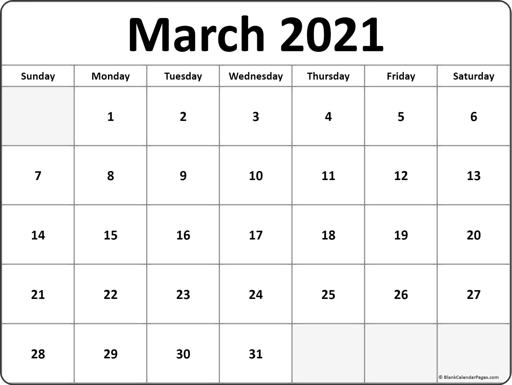 March 2021 Blank Calendar Collection.
