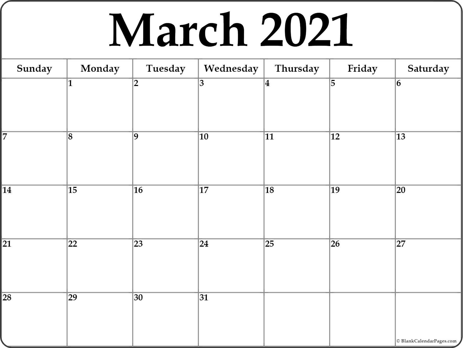 March 2021 Calendar | Free Printable Calendar Templates