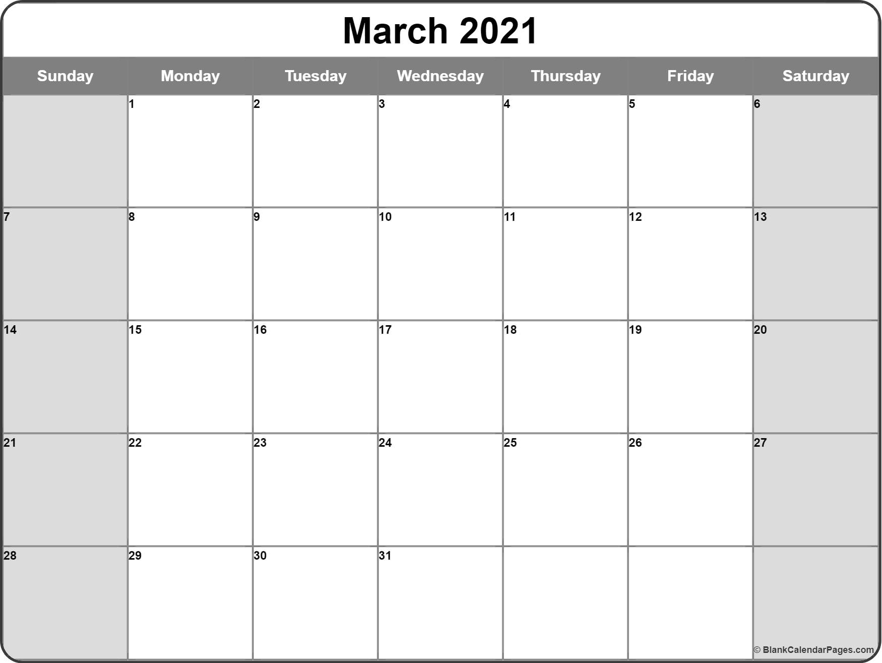 March 2021 Calendar | Free Printable Calendar Templates