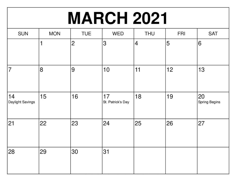 March 2021 Calendar Free Word Template - Printable Blank