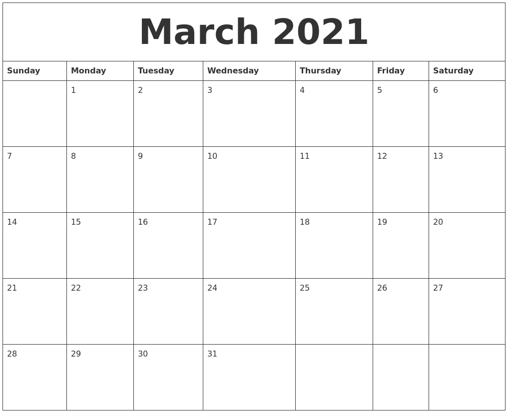 March 2021 Calendar