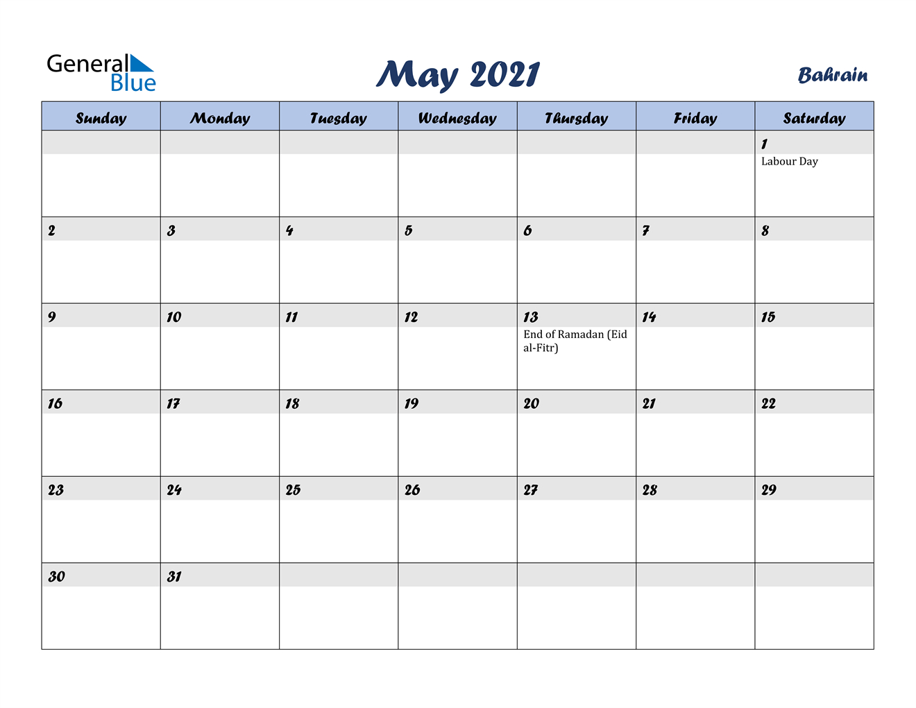 May 2021 Calendar - Bahrain