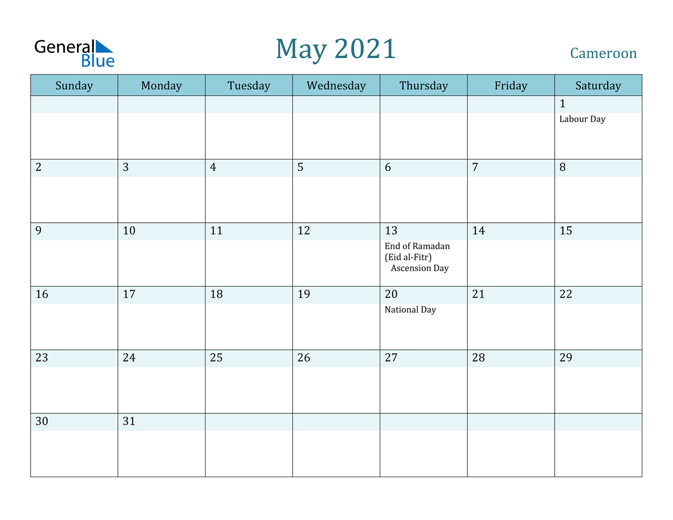 Large Printable May 2021 Calendar