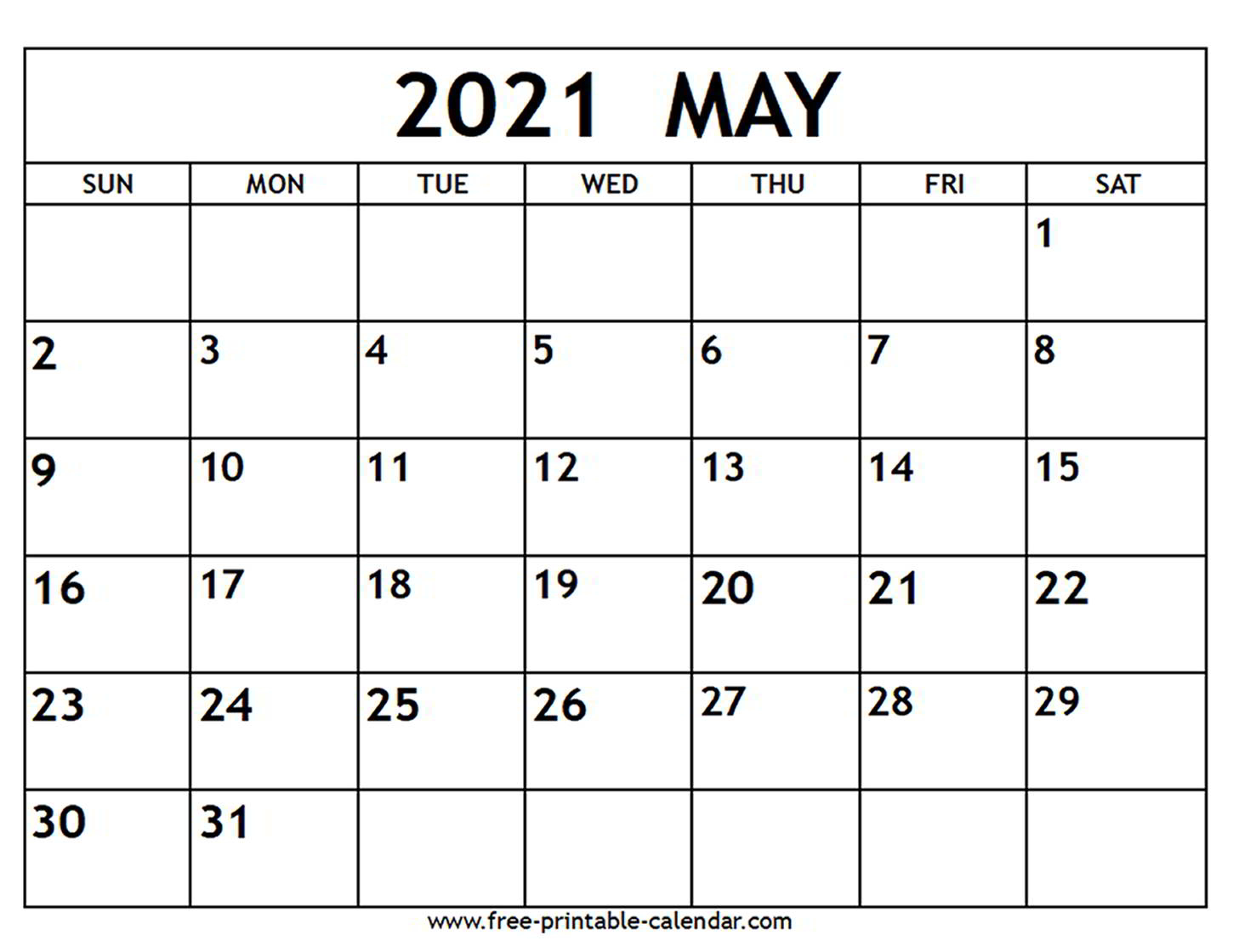 May 2021 Calendar - Free-Printable-Calendar