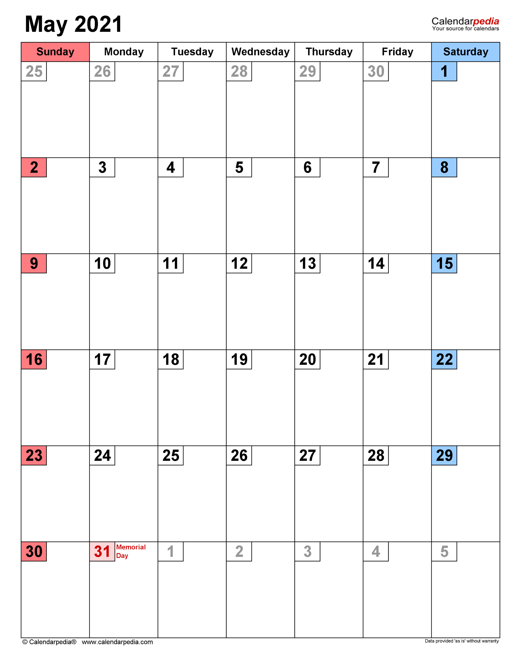 May 2021 Calendar | Templates For Word Excel And Pdf