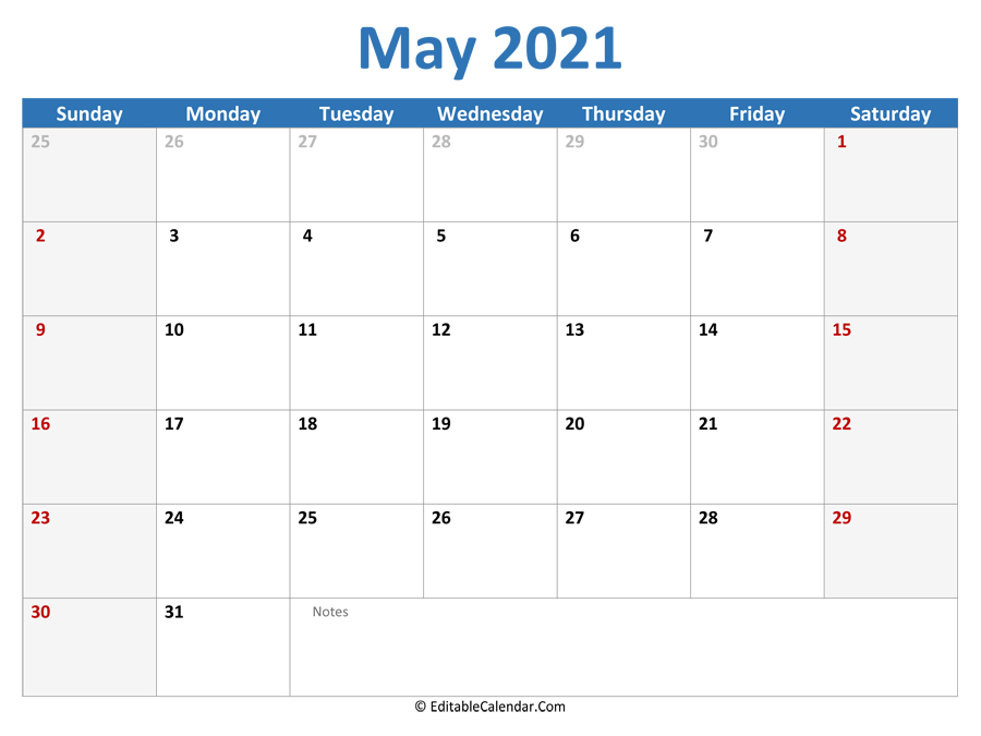 May 2021 Calendar Templates