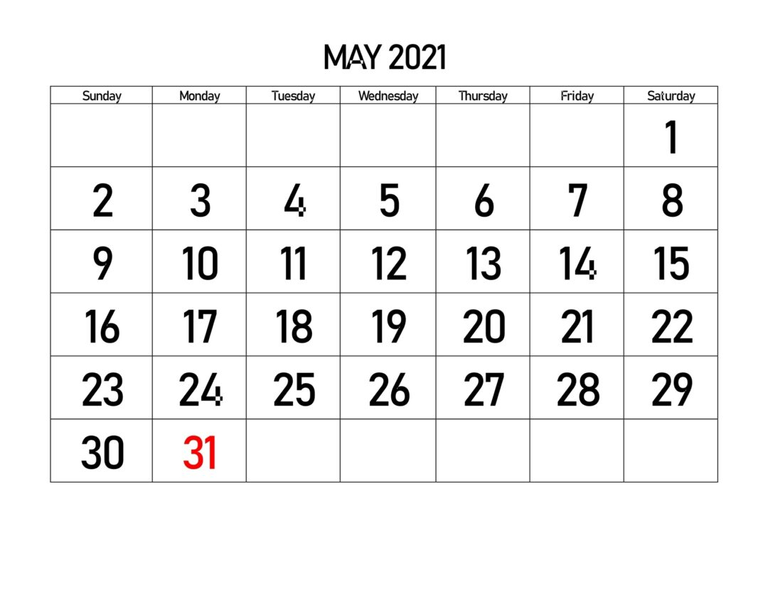 May 2021 Calendar Word Blank Template|Instant Download