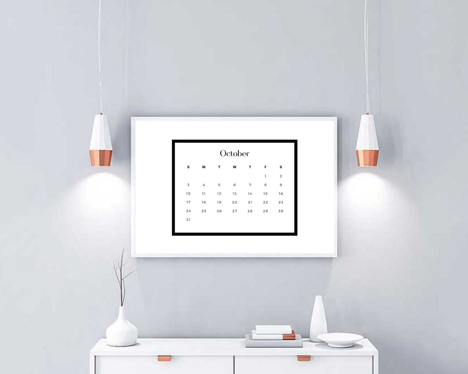 Minimalist Calendar For 2021 Black And White Horizontal | Etsy