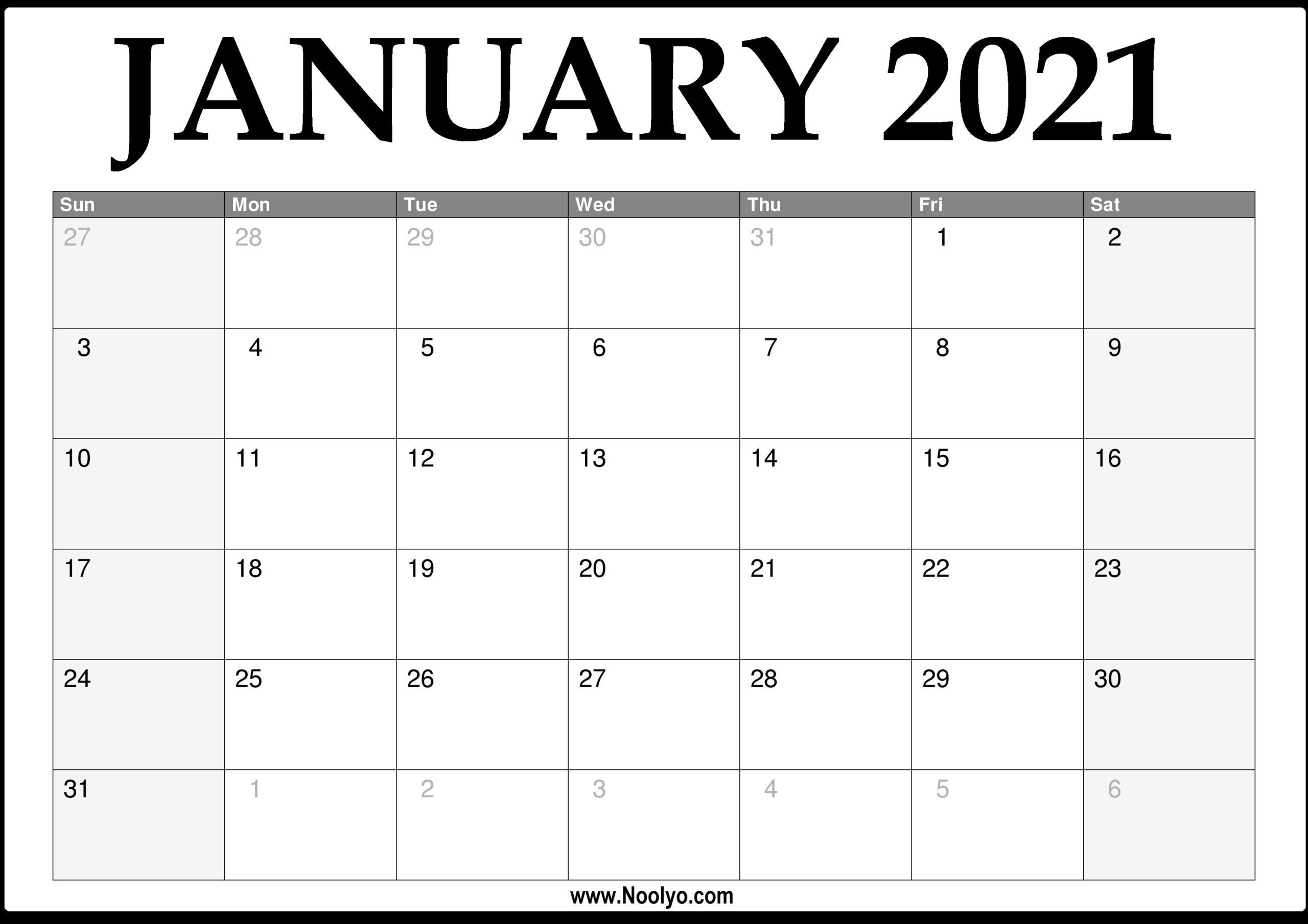 Monthly Calendar January 2021 | Printable March