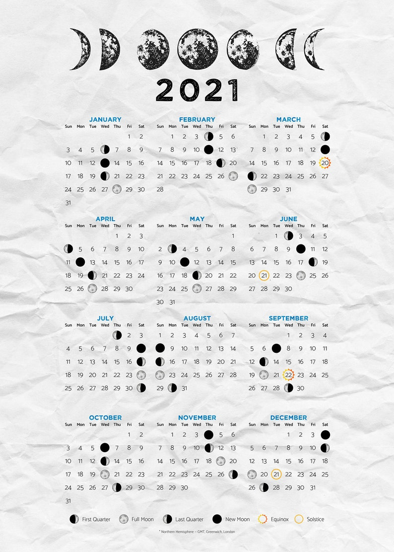 Moon Calendar 2021 Moon Phases 2021 Poster | Etsy