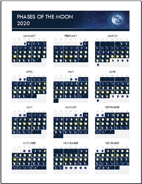 Moon Phase Calendar Template For Excel | Excel Templates