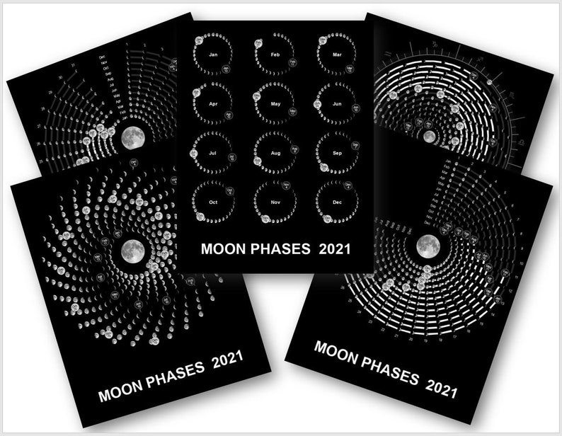 Moon Phases 2021. Lunar Calendar 2021. Digital Download | Etsy