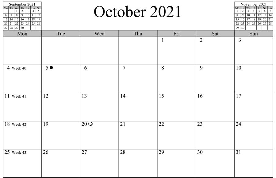 Moon Phases October 2021 Calendar In 2020 | Calendar Template Blank Calendar Template Blank