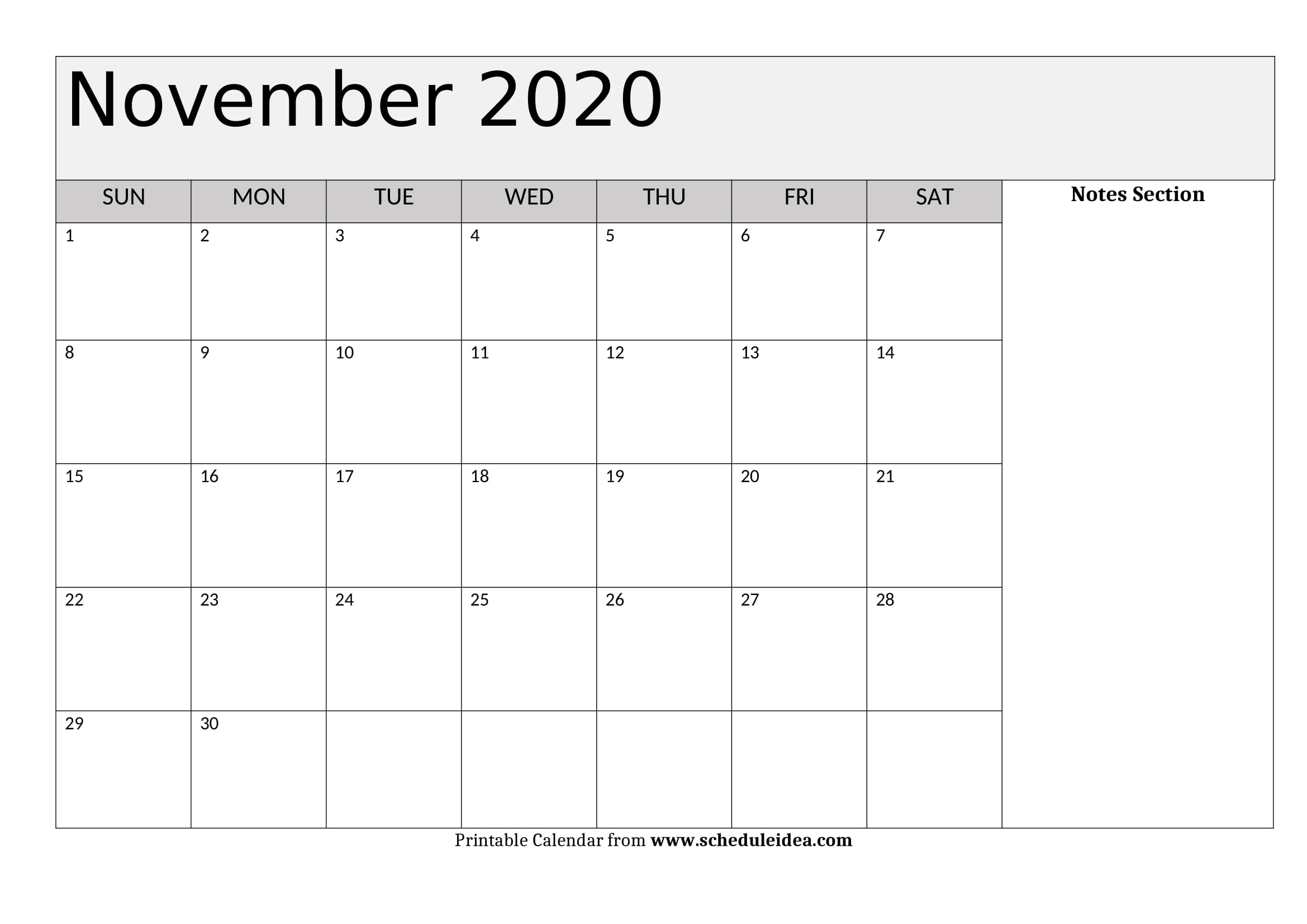 November 2020 Printable Calendar - Editable Templates (Pdf