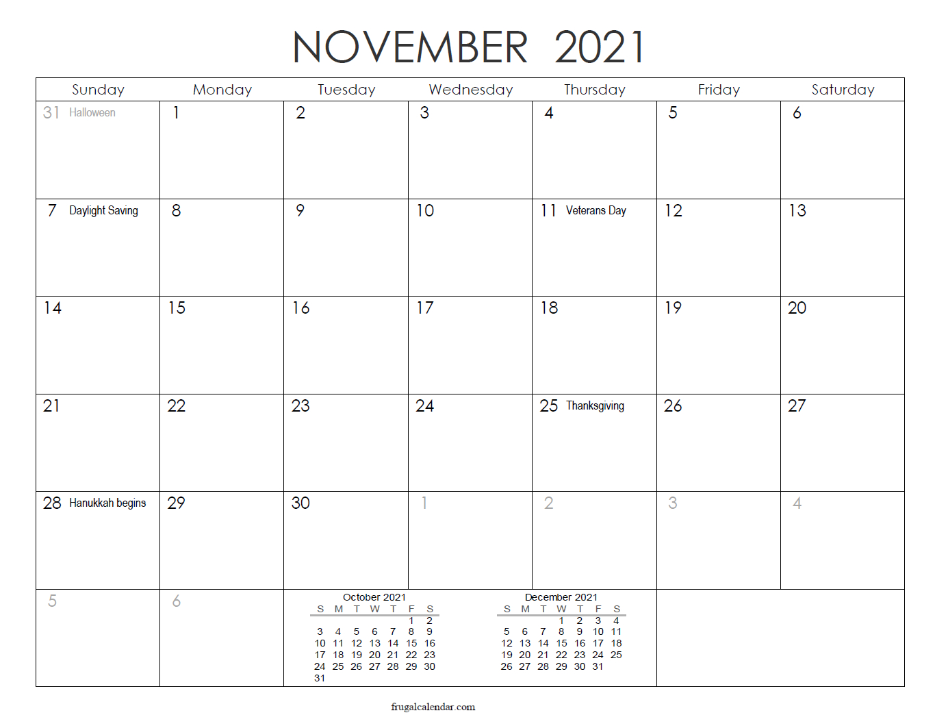 November | 2021 Calendars Printable