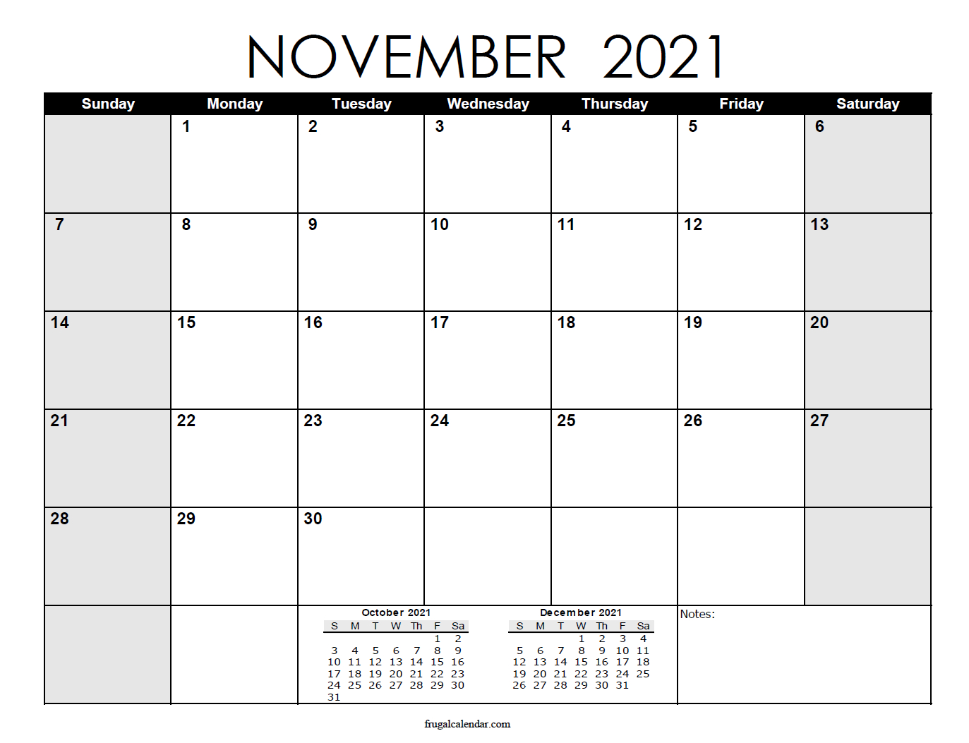 November | 2021 Calendars Printable