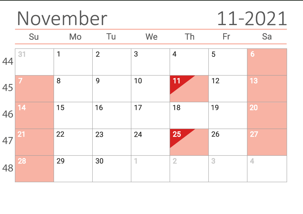 November 2021 Printable Calendar The Us — Easy Free Print