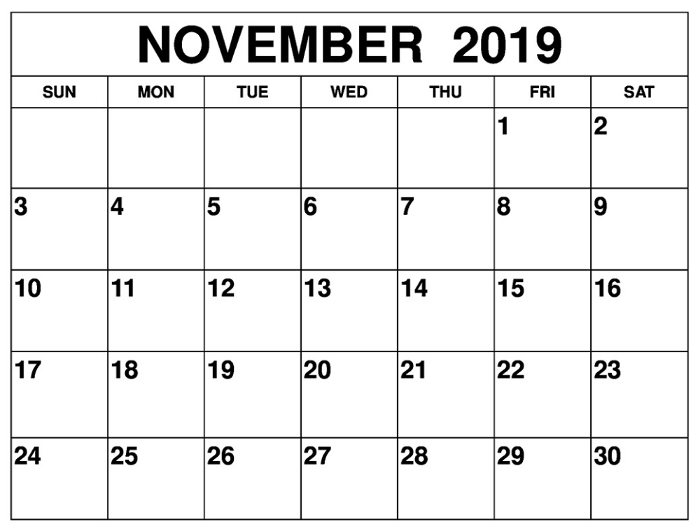 November Calendar 2019 Template Large Boxes | Calendar Printables Printable Calendar Template