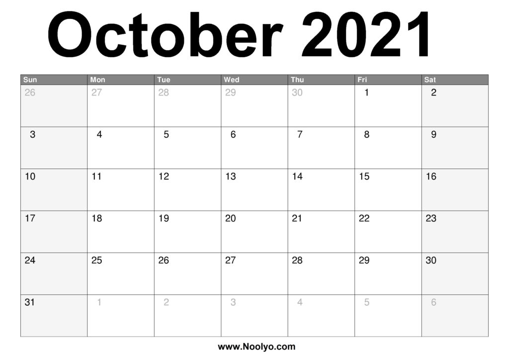October 2021 Calendar Printable - Free Download - Noolyo