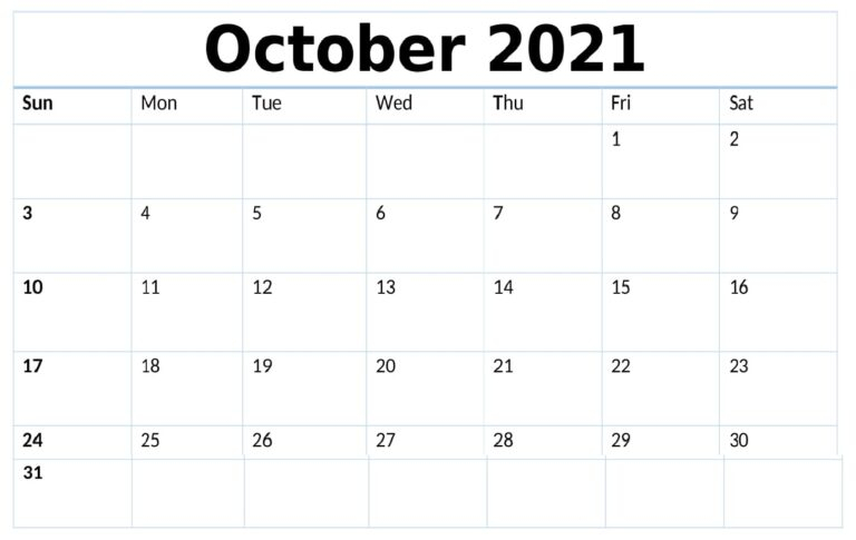 October 2021 Calendar Printable Monthly - Mydailycalendars