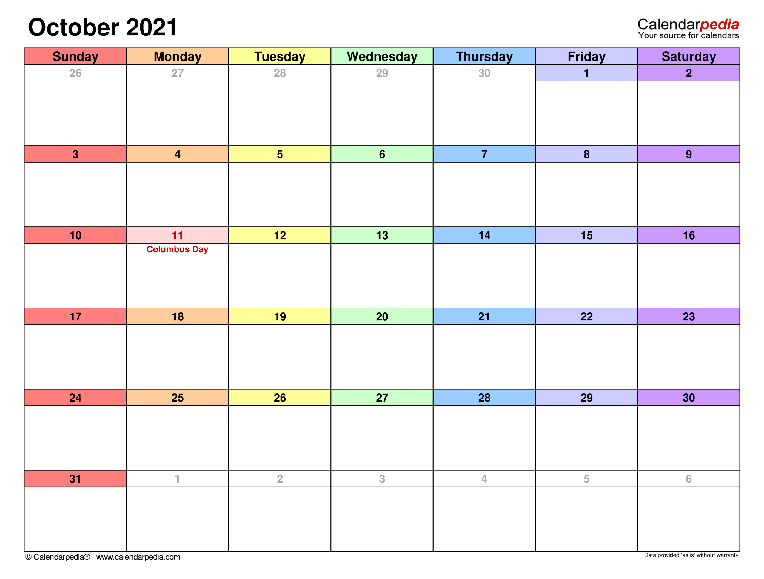 October 2021 Calendar | Templates For Word Excel And Pdf