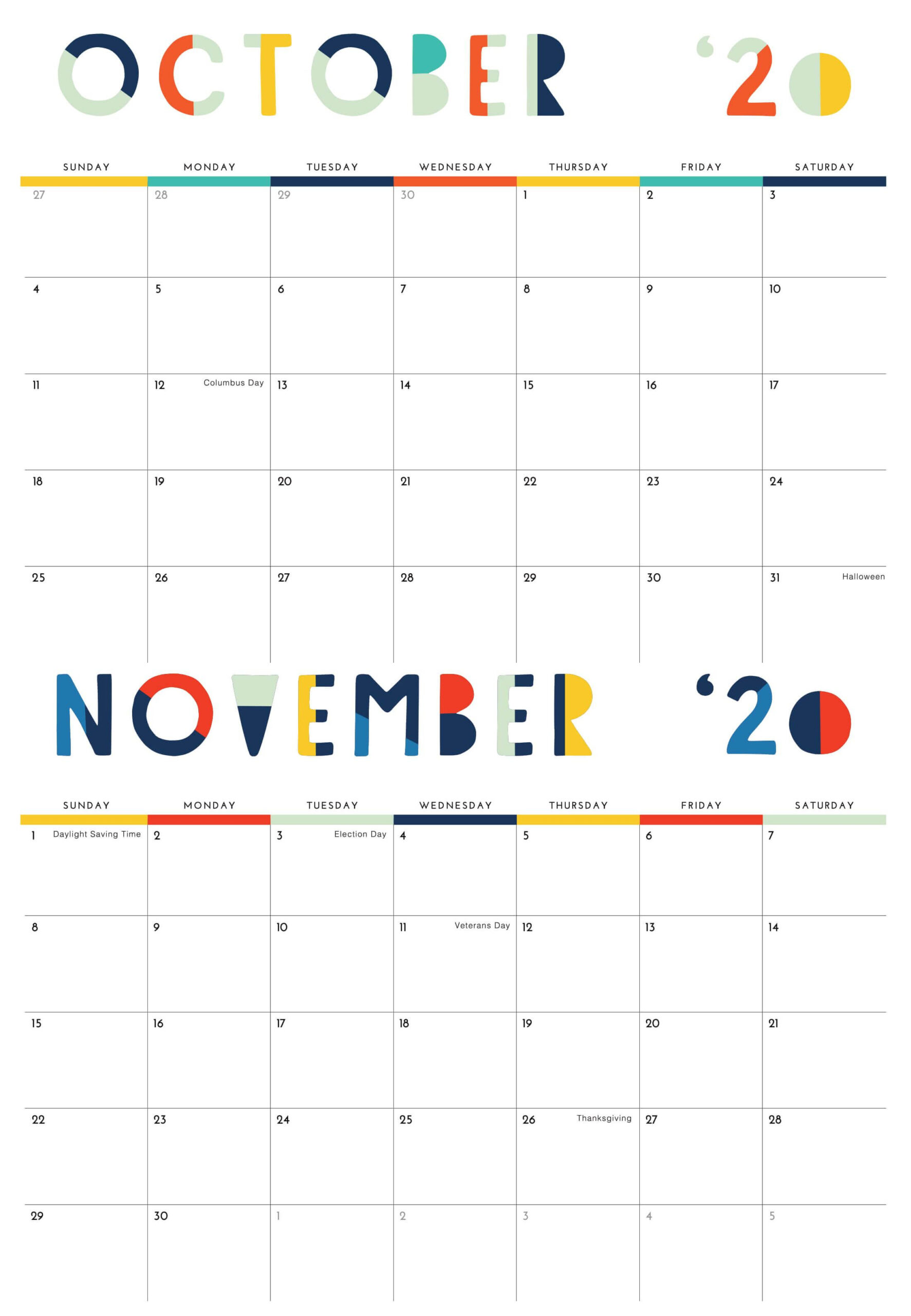October November 2020 Calendar Cute In 2020 | Excel