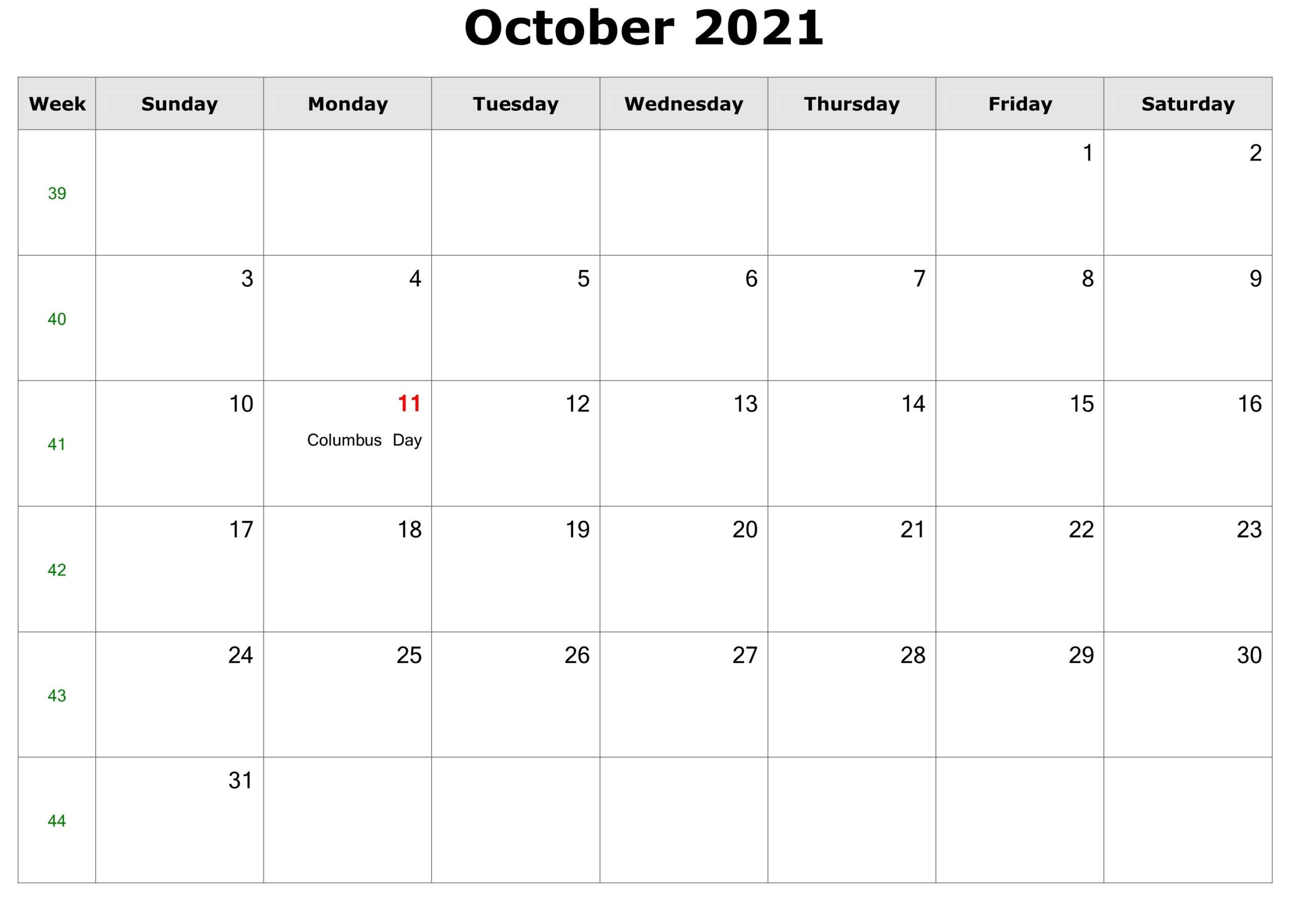 October Printable Calendar 2021 Word | 2022 Calendar