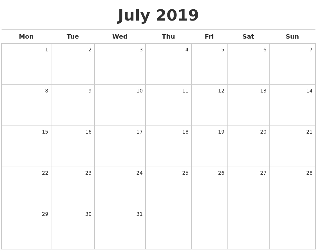 Pin On July 2019 Calendar