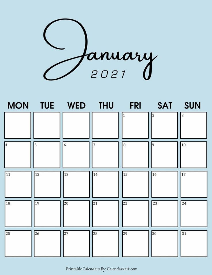 Pretty January 2021 Monday Start Calendar | Calendar