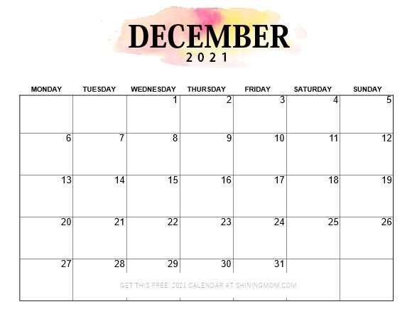 Pretty Printable 2021 Calendar Monday Start! | 2021