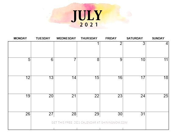 Pretty Printable 2021 Calendar Monday Start! | Calendar