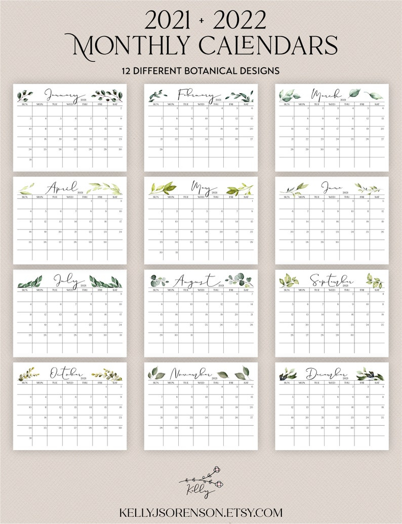 Printable 2021 2022 Landscape Editable Calendar With | Etsy