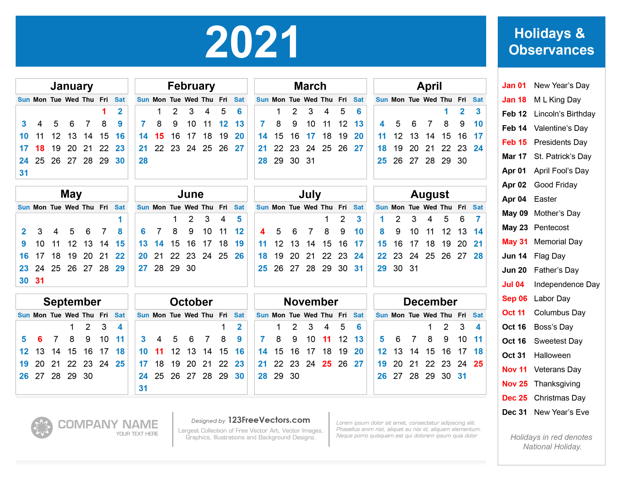 Printable 2021 And 2021 Calendar With Holidays | 2021