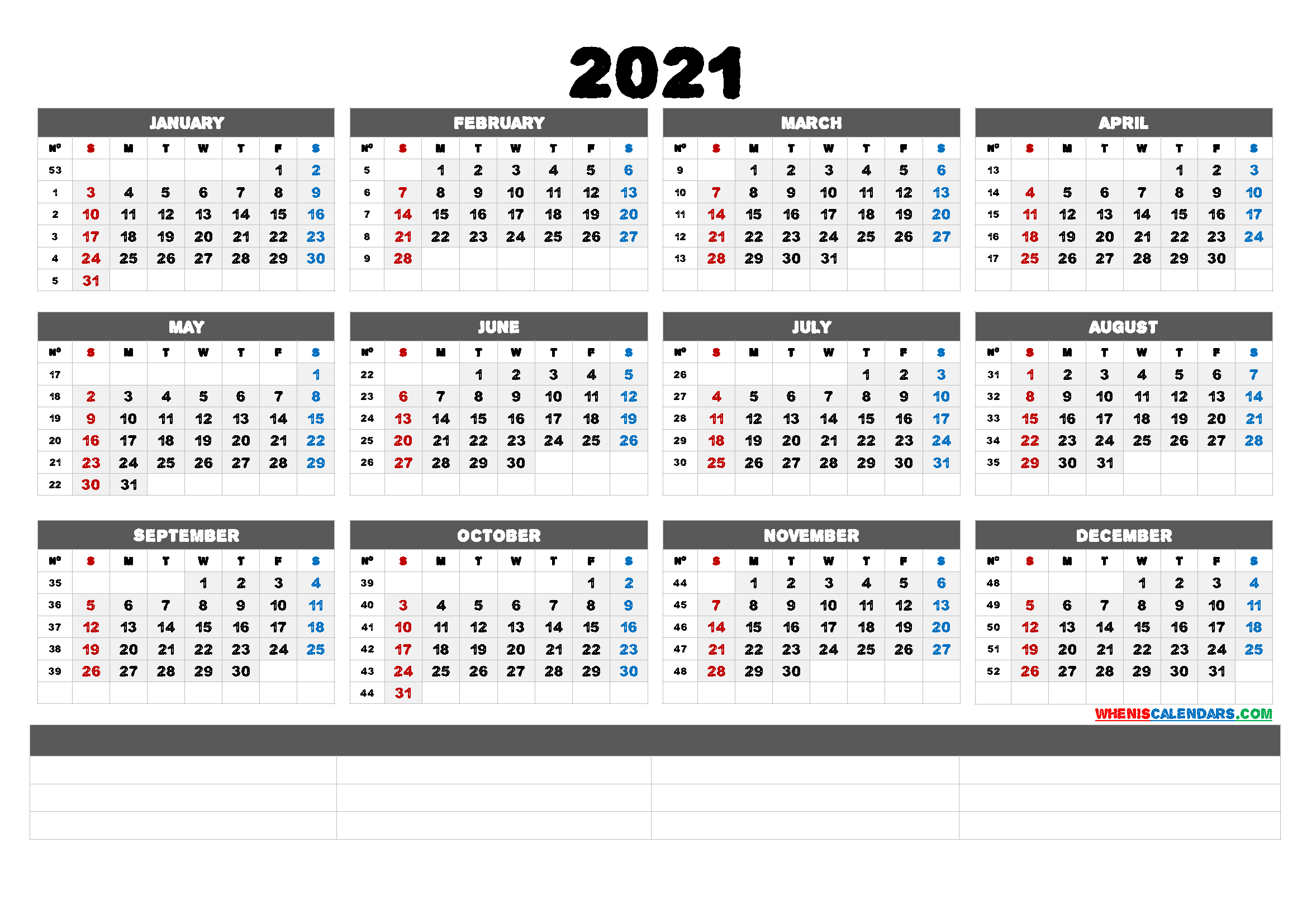 Printable 2021 Calendar With Week Numbers (6 Templates