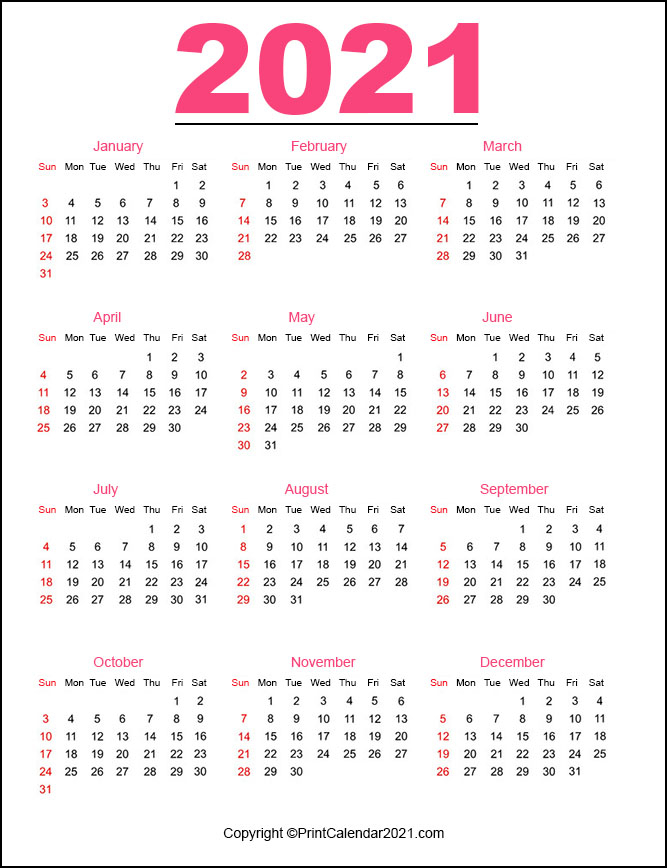 Printable 2021 Calendarmonth