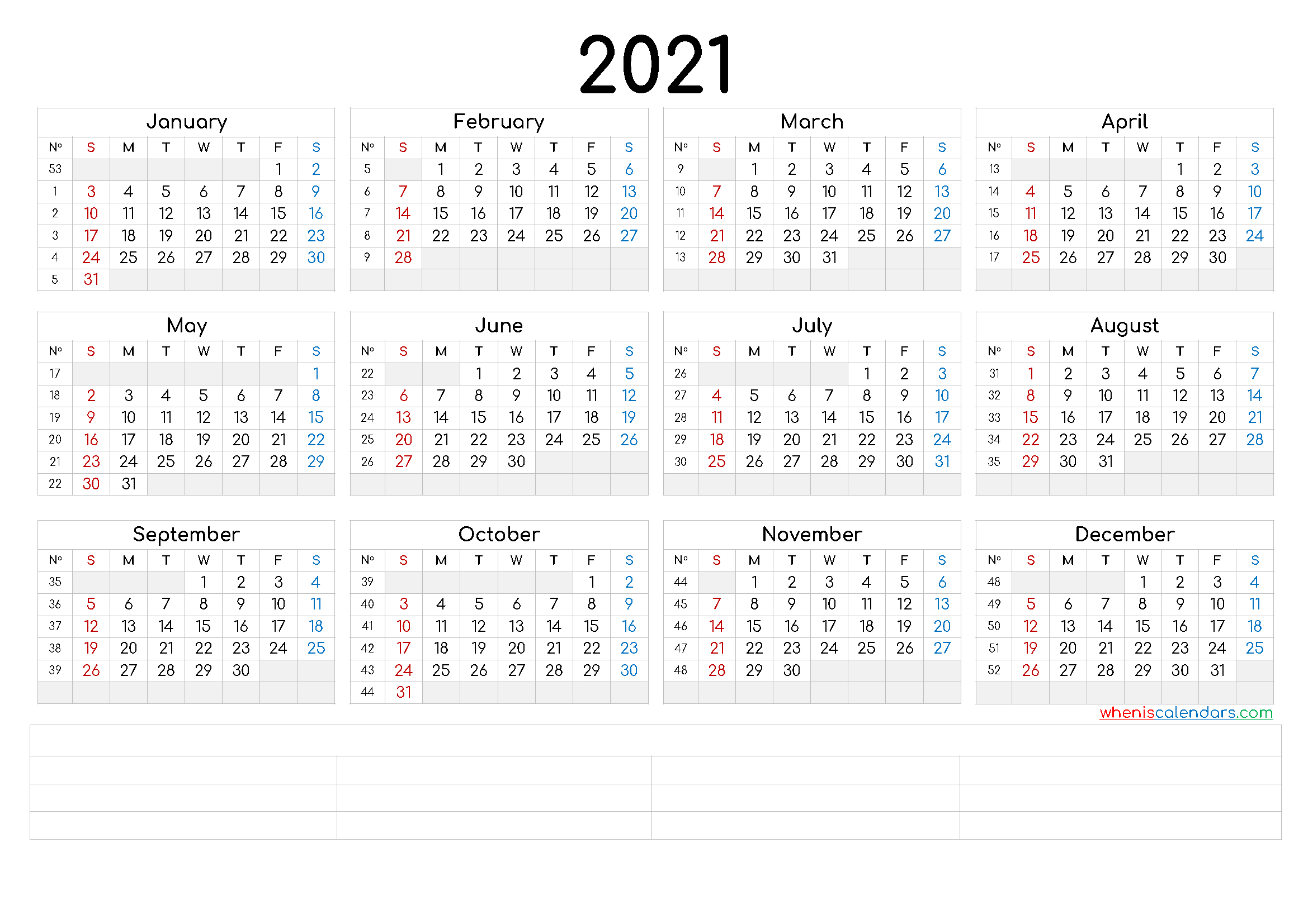 Printable 2021 Calendaryear (6 Templates) - Free