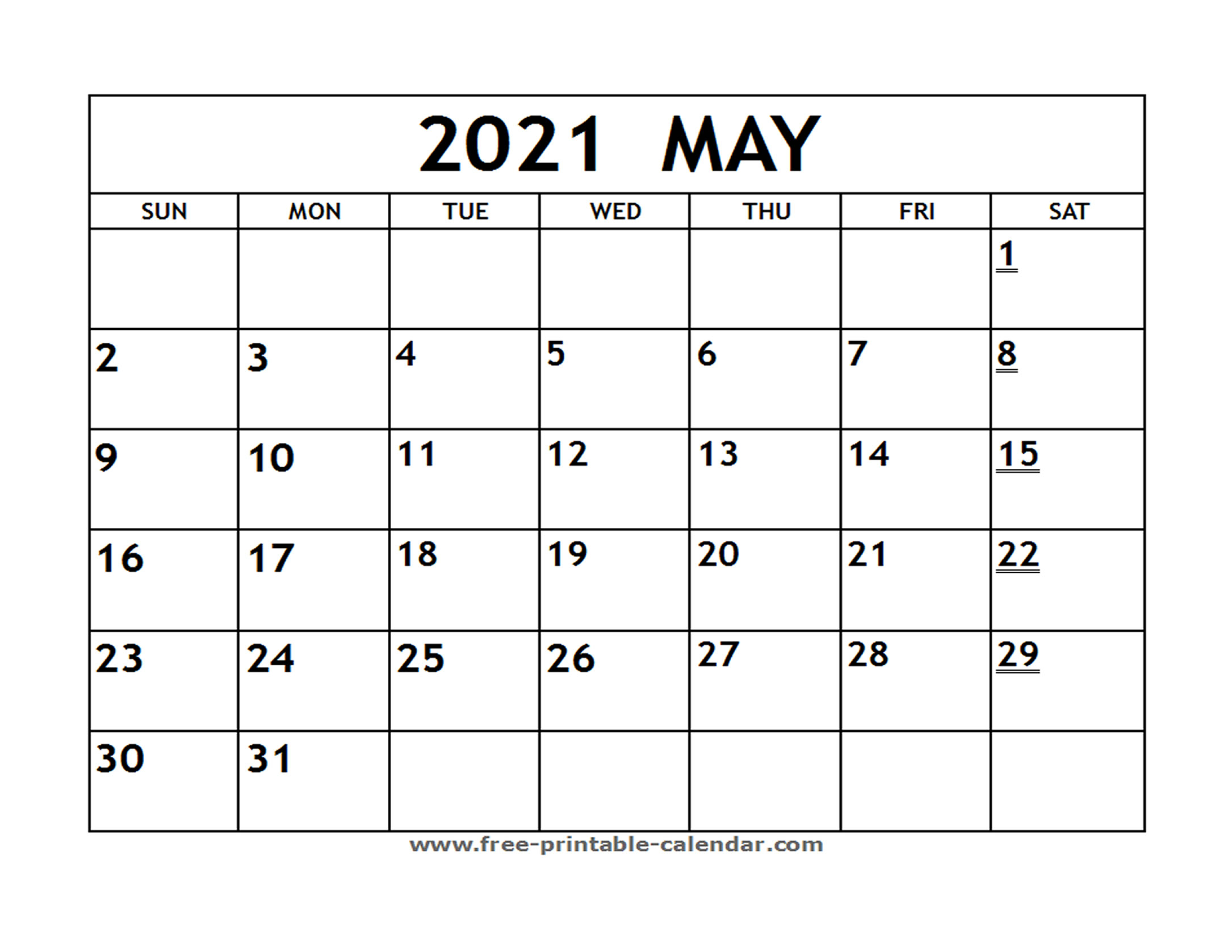 Printable 2021 May Calendar - Free-Printable-Calendar