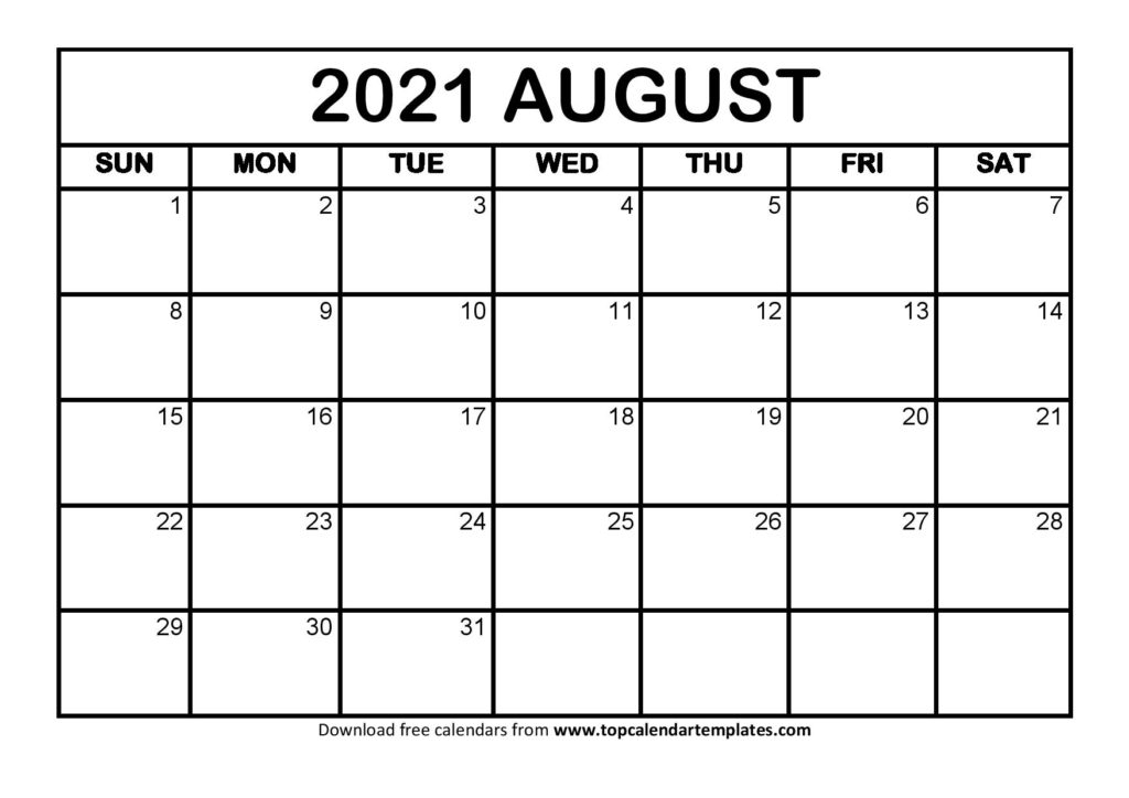 Printable August 2021 Calendar Template - Pdf Word Excel