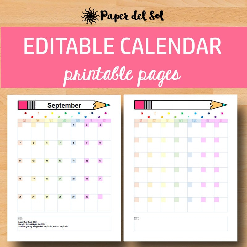 Printable Calendar 2017-2018 Editable Calendar Monthly
