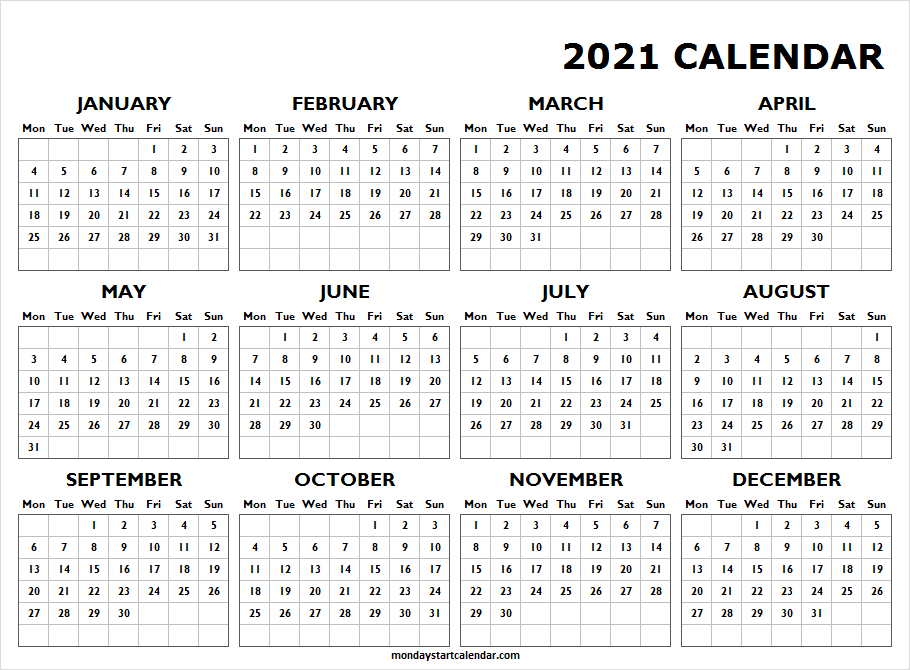 Printable Calendar 2021 Landscape - Printable Calendar